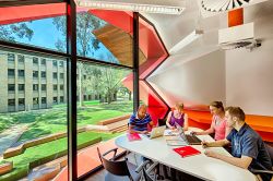Researchers working on a group project in modern workspace