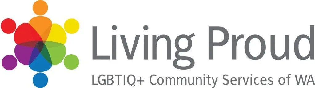 Living Proud logo with text 'Living Proud LGBTIQ Community Services of WA