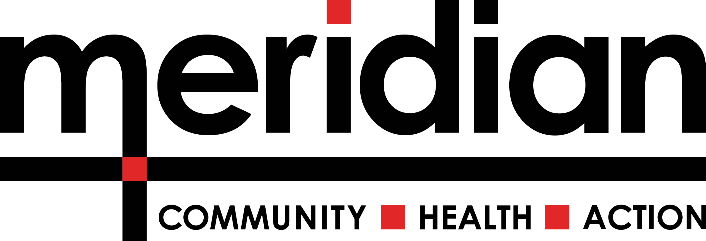 Meridian ACT logo with text 'meridian: Community Health Action' with red square details