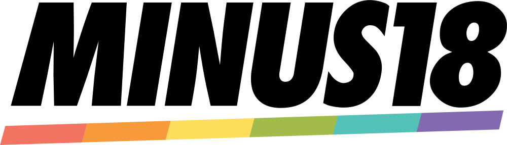 Minus18 logo with rainbow coloured stripe