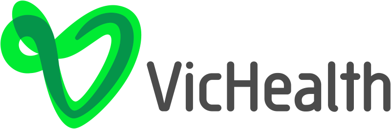 VicHealth logo Text 'VicHealth' with a stylised green calligraphic V