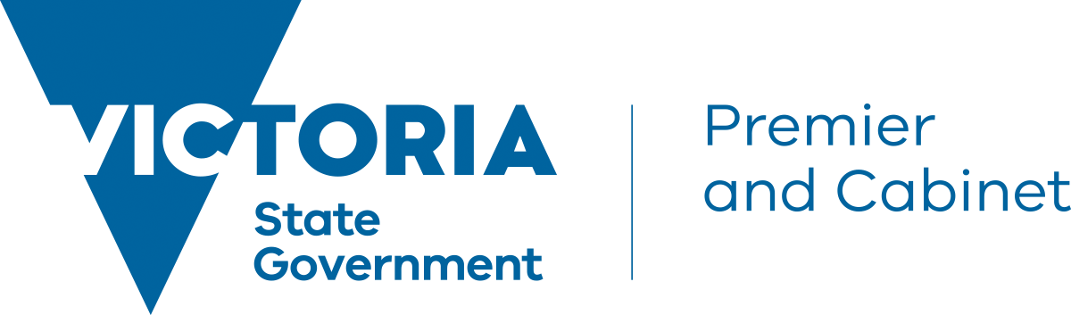 Triangle logo with text 'Victoria State Government: Premier and Cabinet