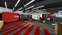 View of reception and campus foyer fro entrance stairway