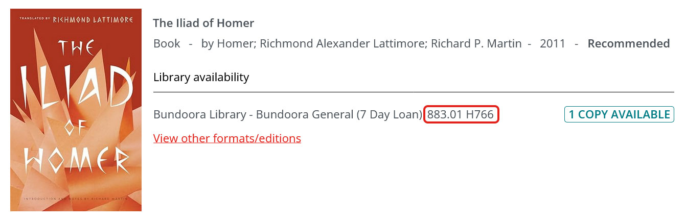 Call number of an item in a reading list