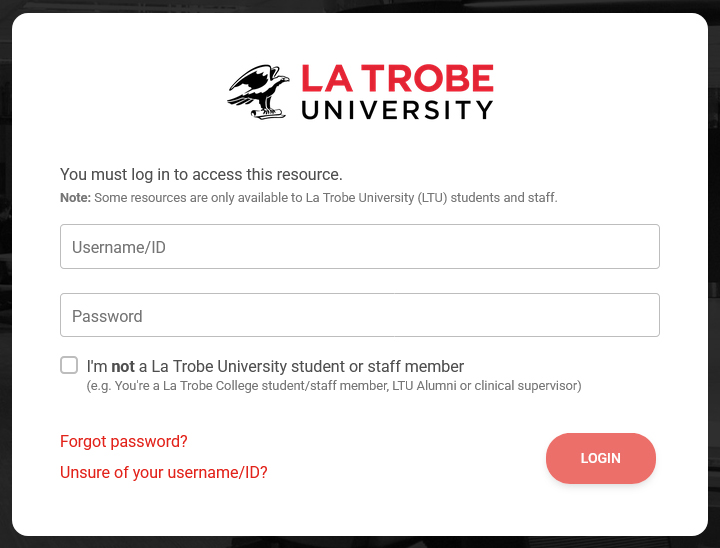 The authentication form to access Library resources