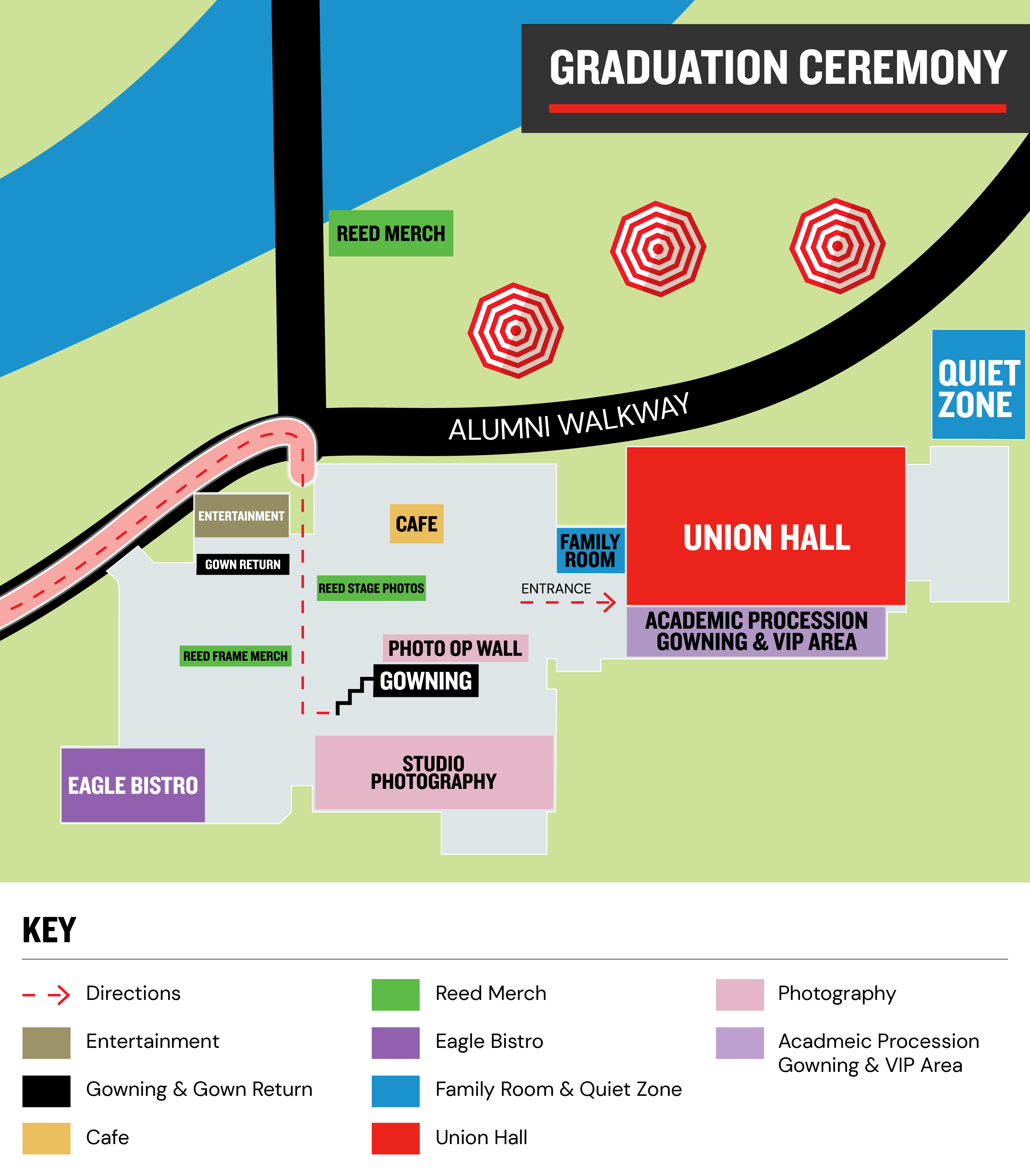 Illustrated map showing Graduation Ceremony event layout
